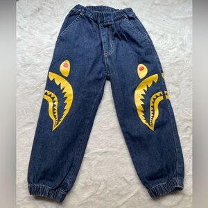 Bape Kids pants Denim with Yellow Shark Design